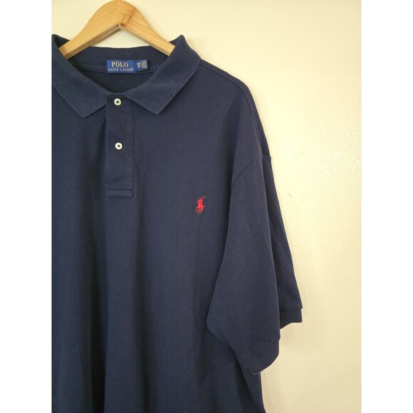 Polo Ralph Lauren Shirt Mens 3XB Big Navy Blue Short Sleeve Red Polo Logo Cotton - Picture 2 of 8